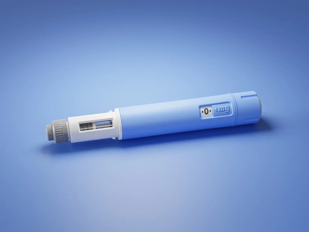 GLP-1 injection pen featured in BiltRx wellness programs, combining weight loss medication with personalized lifestyle support for long-term results.