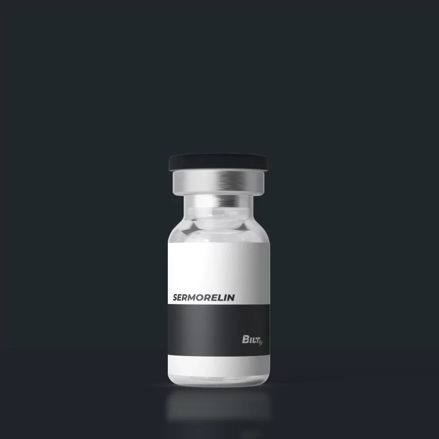 Sermorelin injection vial for anti-aging, energy, and wellness support